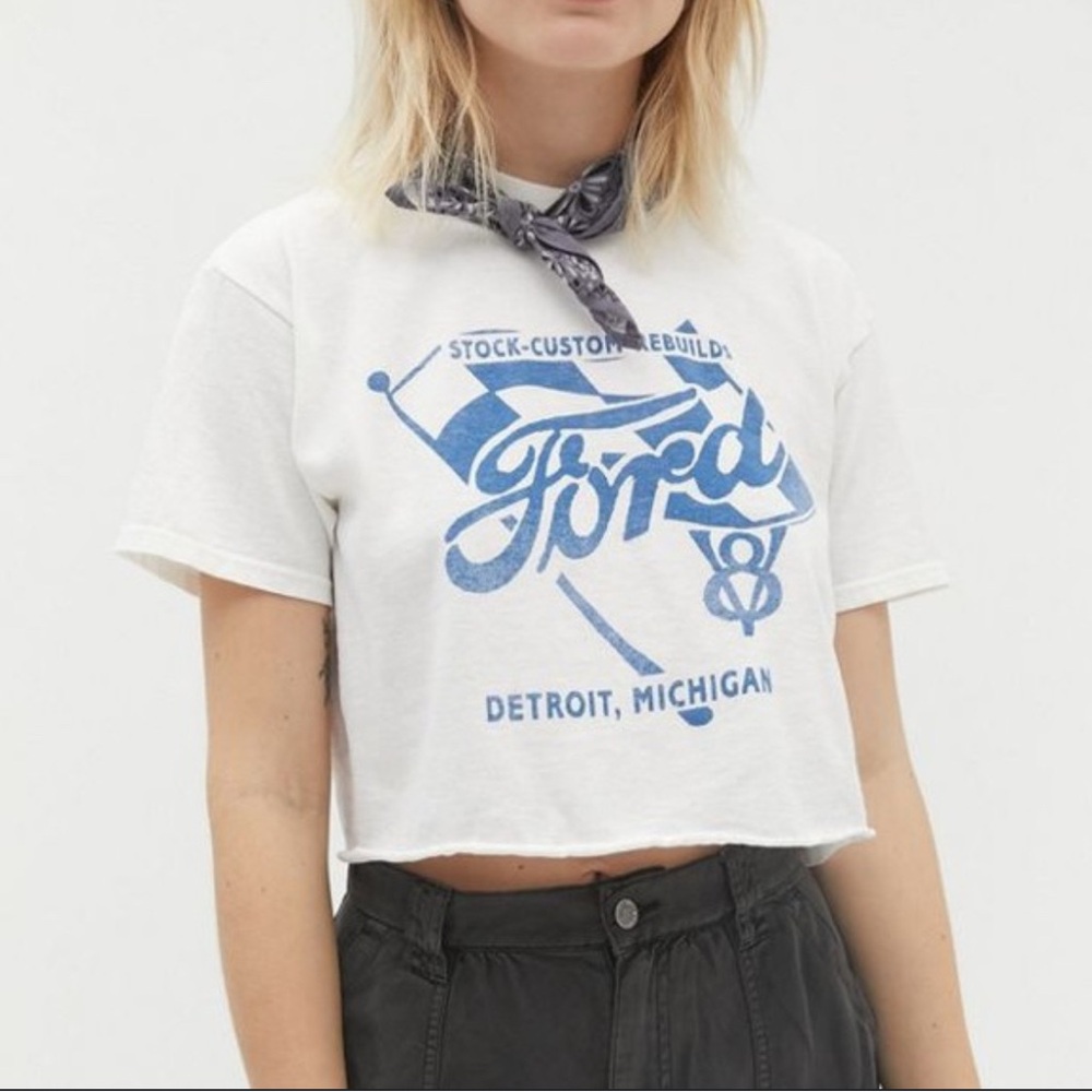 Junk Food Clothing White Blue Crop Graphic Tee